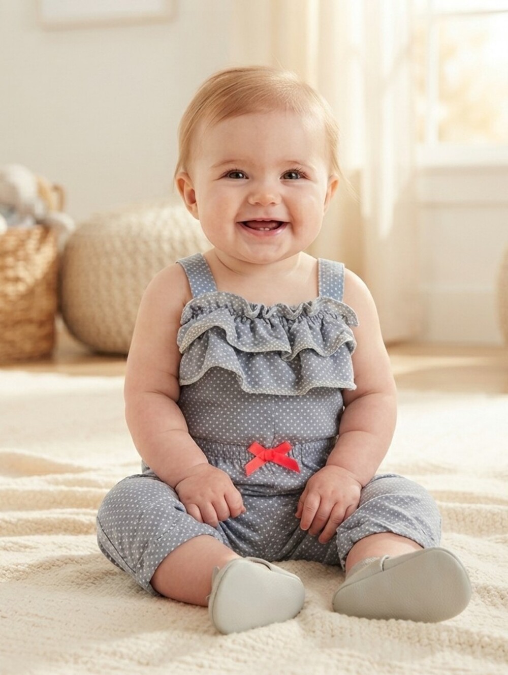 Carter's 9M Polka Dot Kids Jumpsuit with Pink Bow